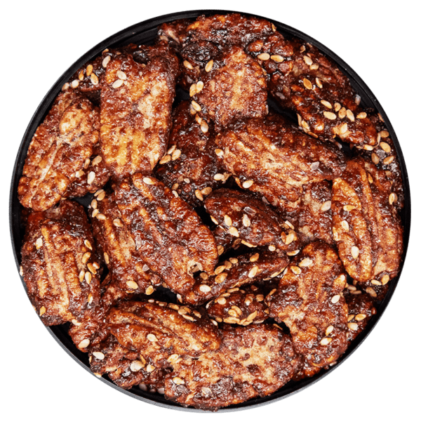 Sesame and 5-spice caramelised pecan nut